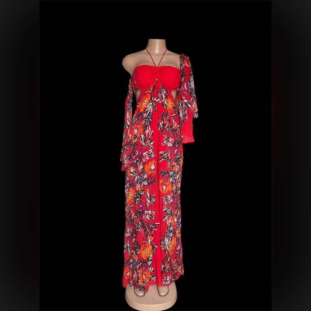 Free People Red Floral Jumpsuit